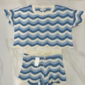L*Space Blue and White Wave Knit Coverup Set